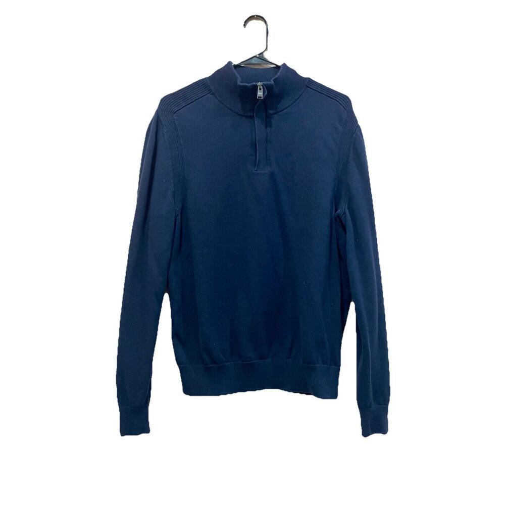 Hugo Boss Sweater 100% Wool grandpa Navy Blue Half Zip Sz M Classy Sophisticated